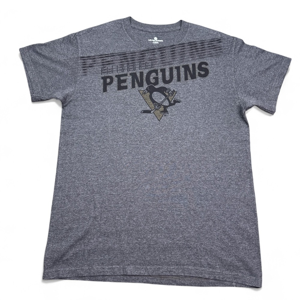 Pittsburgh Penguins T Shirt Adult Size Medium Gray Big Logo Retro NHL Tee